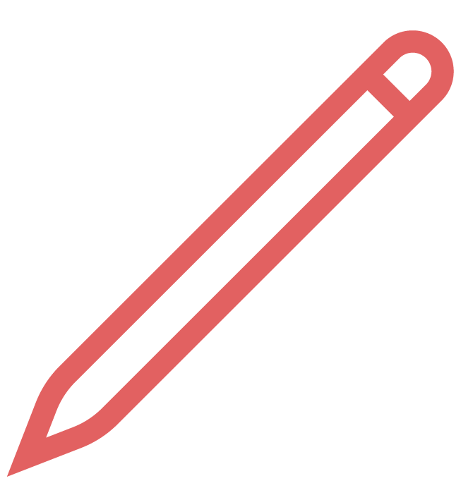 Red outline of a pencil, angled diagonally.