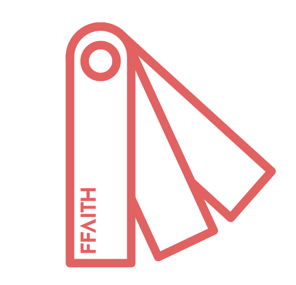 Red and white logo: strips of paper fanning out with