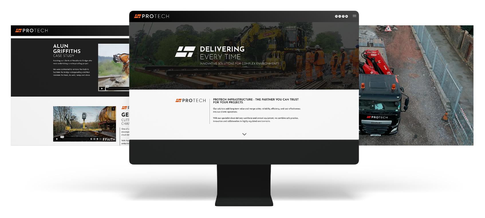 Computer screen displaying a website with videos, including a truck on a road and construction equipment.