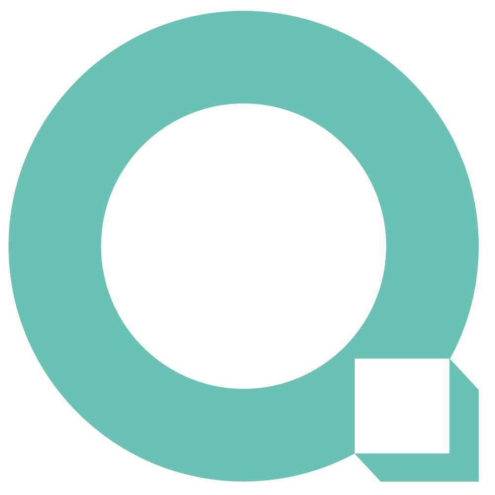 A teal-colored circle with a white circle inside and a white square below.