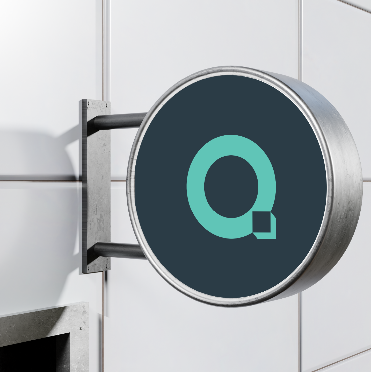 Round sign with teal