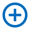 A blue and white plus sign in a blue circle.