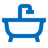 A blue bathtub icon on a white background.