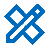 A blue icon of a pencil and ruler on a white background.