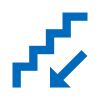 A blue and white icon of a house with a triangle on top of it.