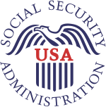 Social Security Administration logo: eagle above shield, red 