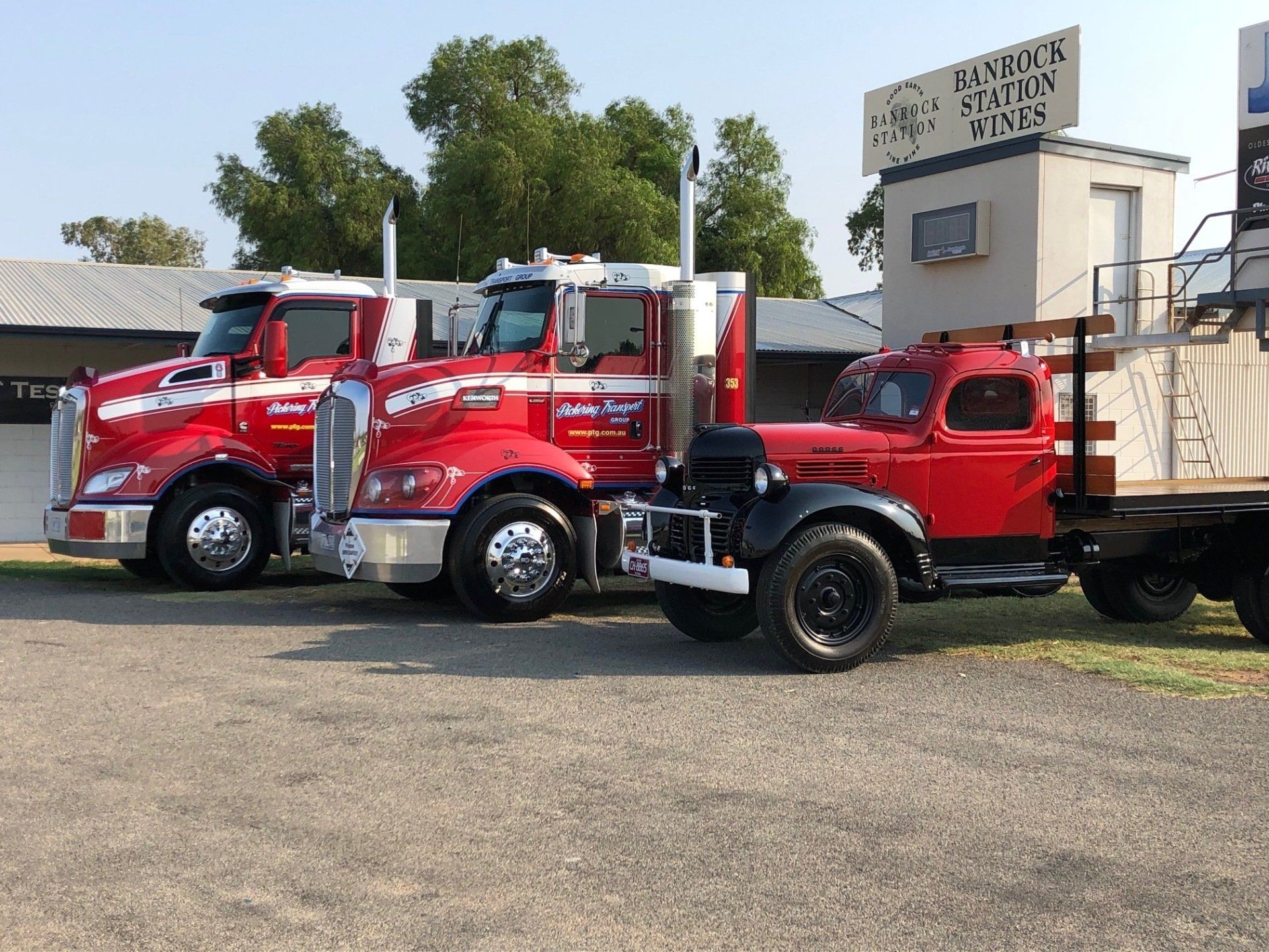 Three Red Truck Parking Sidewards | Swan Hill, Vic | Pickering Transport Group