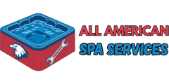 All American Spa Services logo with red and blue hot tub and bold red and blue text