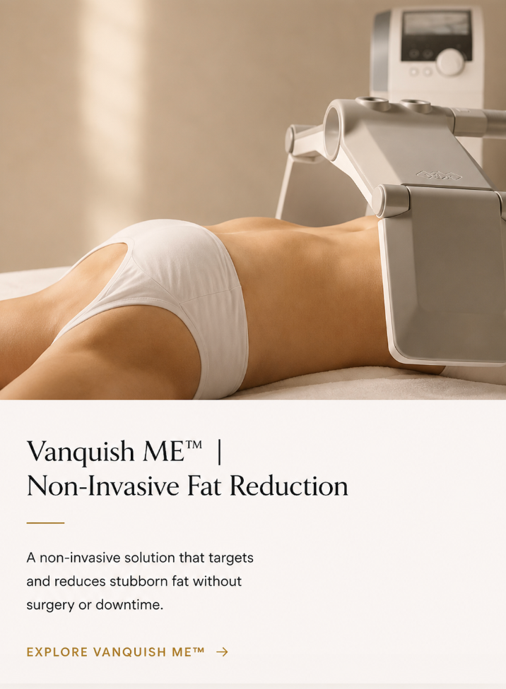 Vanquish ME®A selective radiofrequency-based treatment designed to support reduction of targeted fat areas and improve overall contour, delivered as part of a personalized, clinician-guided body composition plan.