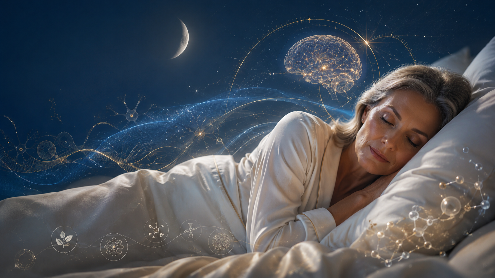 Subtle brain, circadian rhythm, and cellular imagery representing sleep, hormone balance