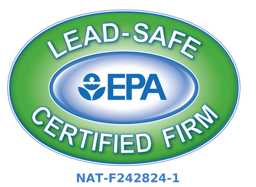 A green and blue lead safe certified firm logo