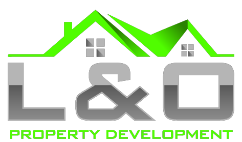 The logo for l & o property development shows a house with a green roof.