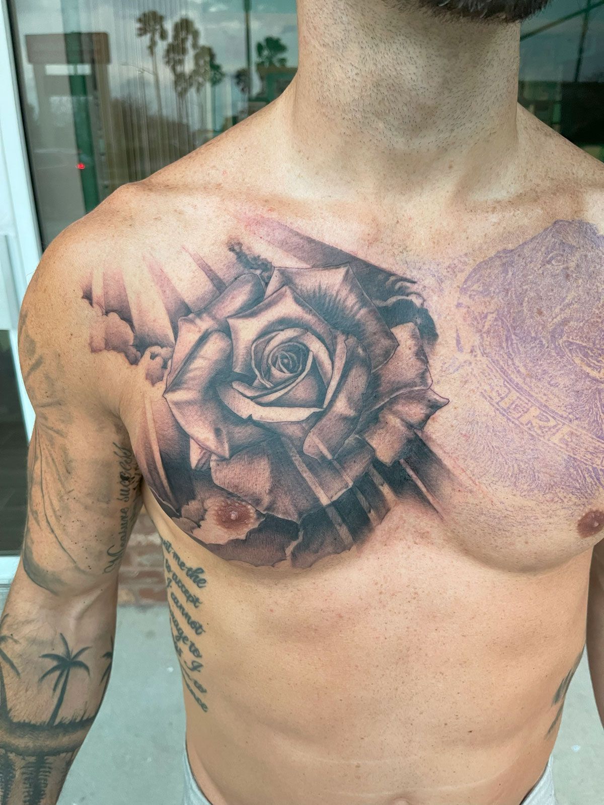 chest tattoo, flower tattoo