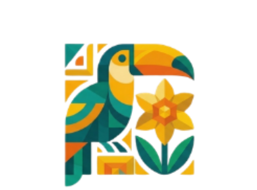 Colorful toucan and yellow flower in a geometric tropical mosaic