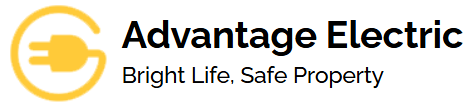 Logo for Advantage Electric, featuring a yellow plug within a circle, text reads "Bright Life, Safe Property."