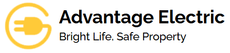 Logo for Advantage Electric, featuring a yellow plug within a circle, text reads "Bright Life, Safe Property."