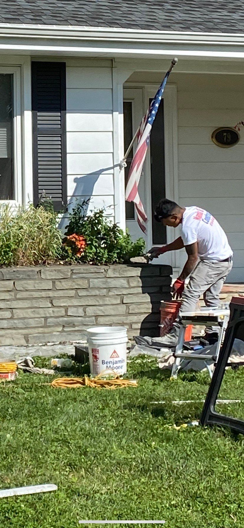 Man Decorating Front Garden – Fishkill, NY – Mandia & Sons Construction