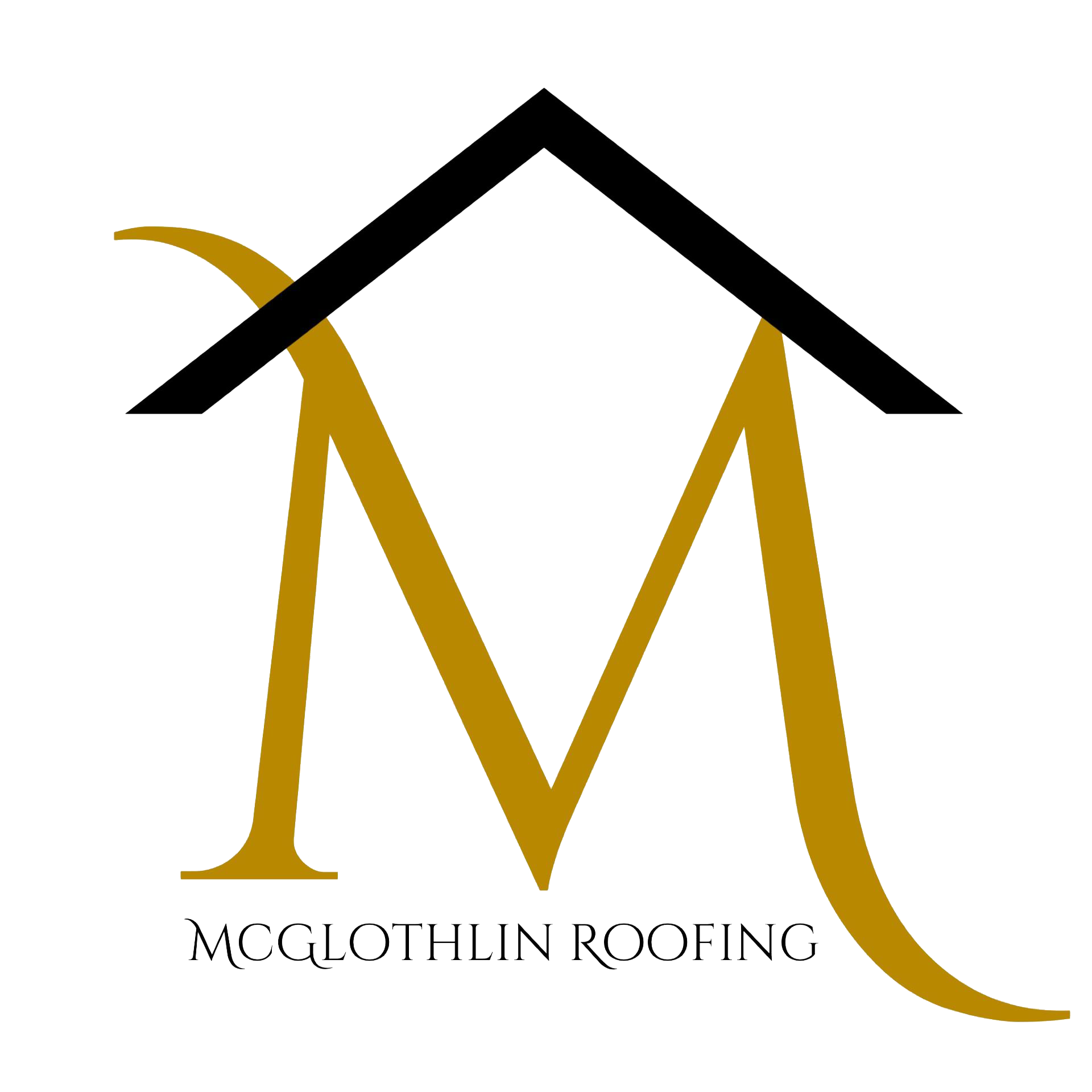 Yellow and white "M" logo with roofing tools, text reads "MCGLOTHLIN ROOFING".