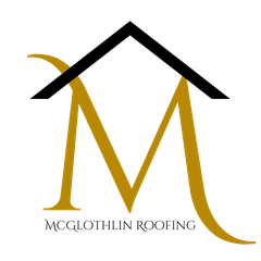 Yellow and white "M" logo with roofing tools, text reads "MCGLOTHLIN ROOFING".