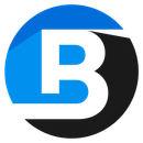 Blue and black logo with the letter "B" inside a circle.