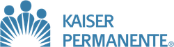 Kaiser Permanente logo in blue with stylized figures and sunburst icon