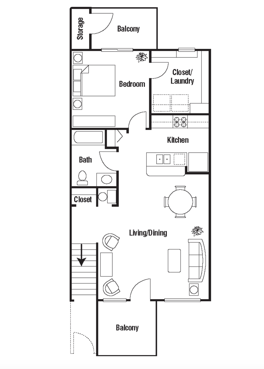 Floor Plan: 1 BEDROOM · 1 BATHROOM