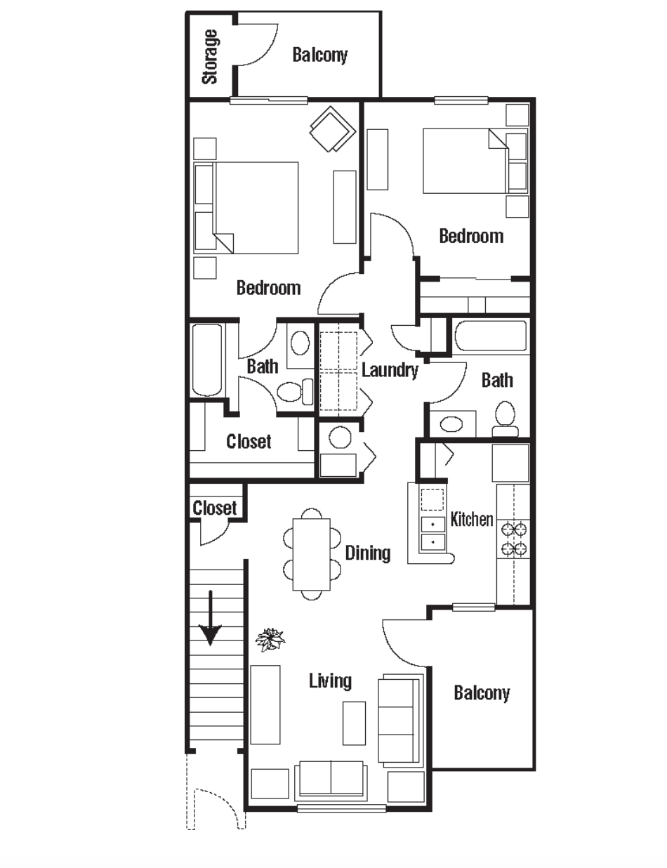 Floor Plan: 2 BEDROOM · 1 BATHROOM