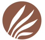 Autumn Woods Apartments logo icon with a brown circle with three white leaves inside of it