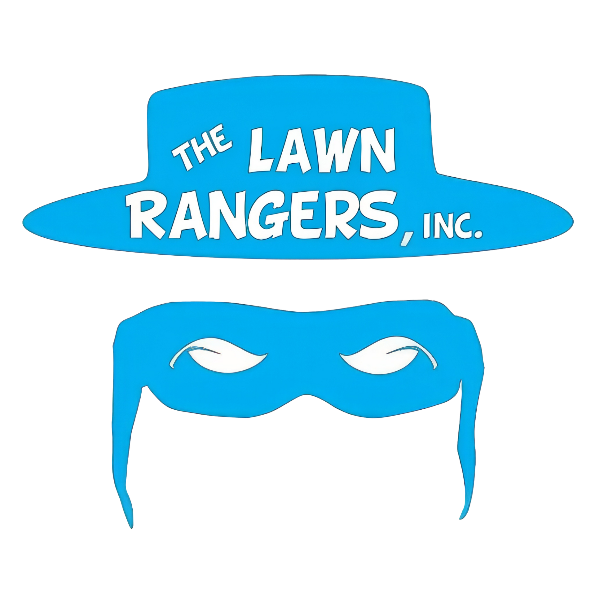 Blue logo reading “The Lawn Rangers, Inc.” above a blue bandit mask graphic