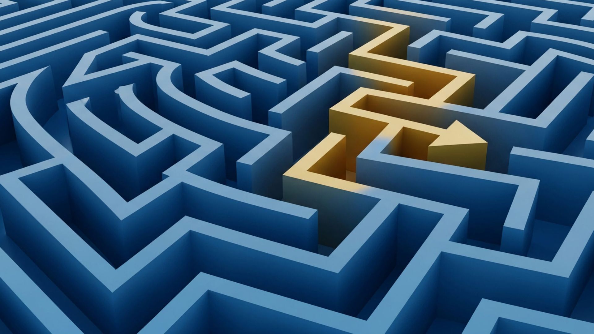 Blue maze with a golden path leading toward the center.