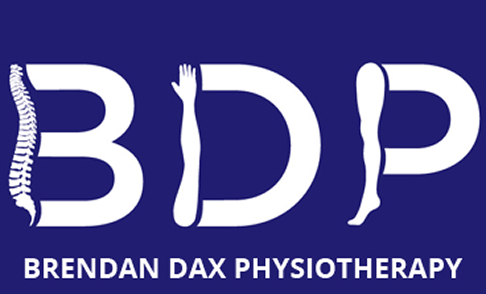 A blue logo for brendan dax physiotherapy