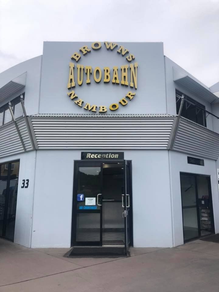 A White Building With A Sign That Says Brown's Autobahn — Browns Autobahn In Nambour, QLD