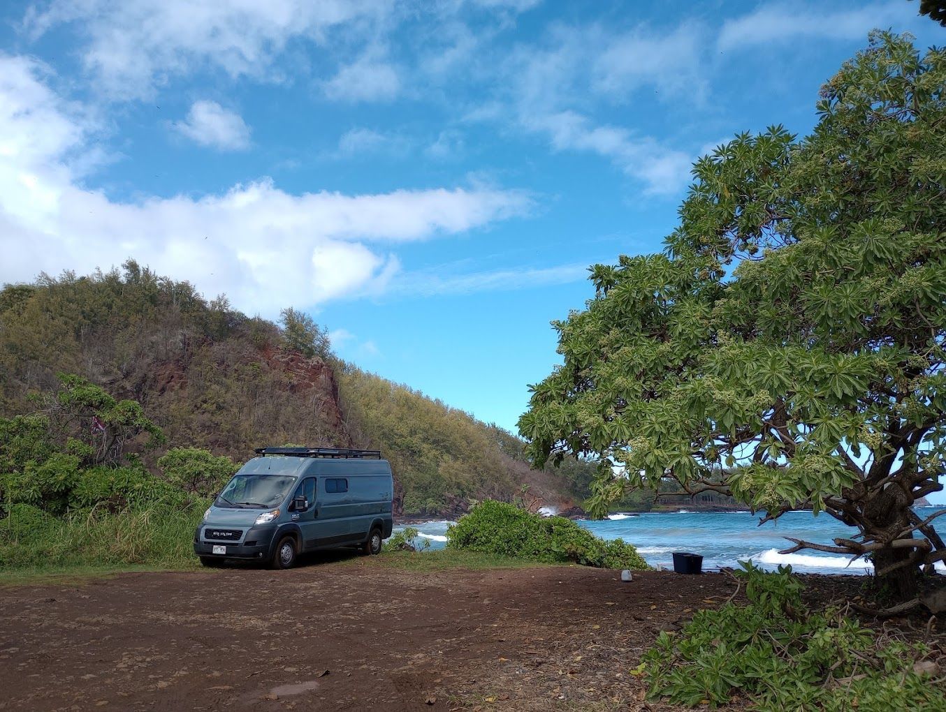 camper van parked near ocean