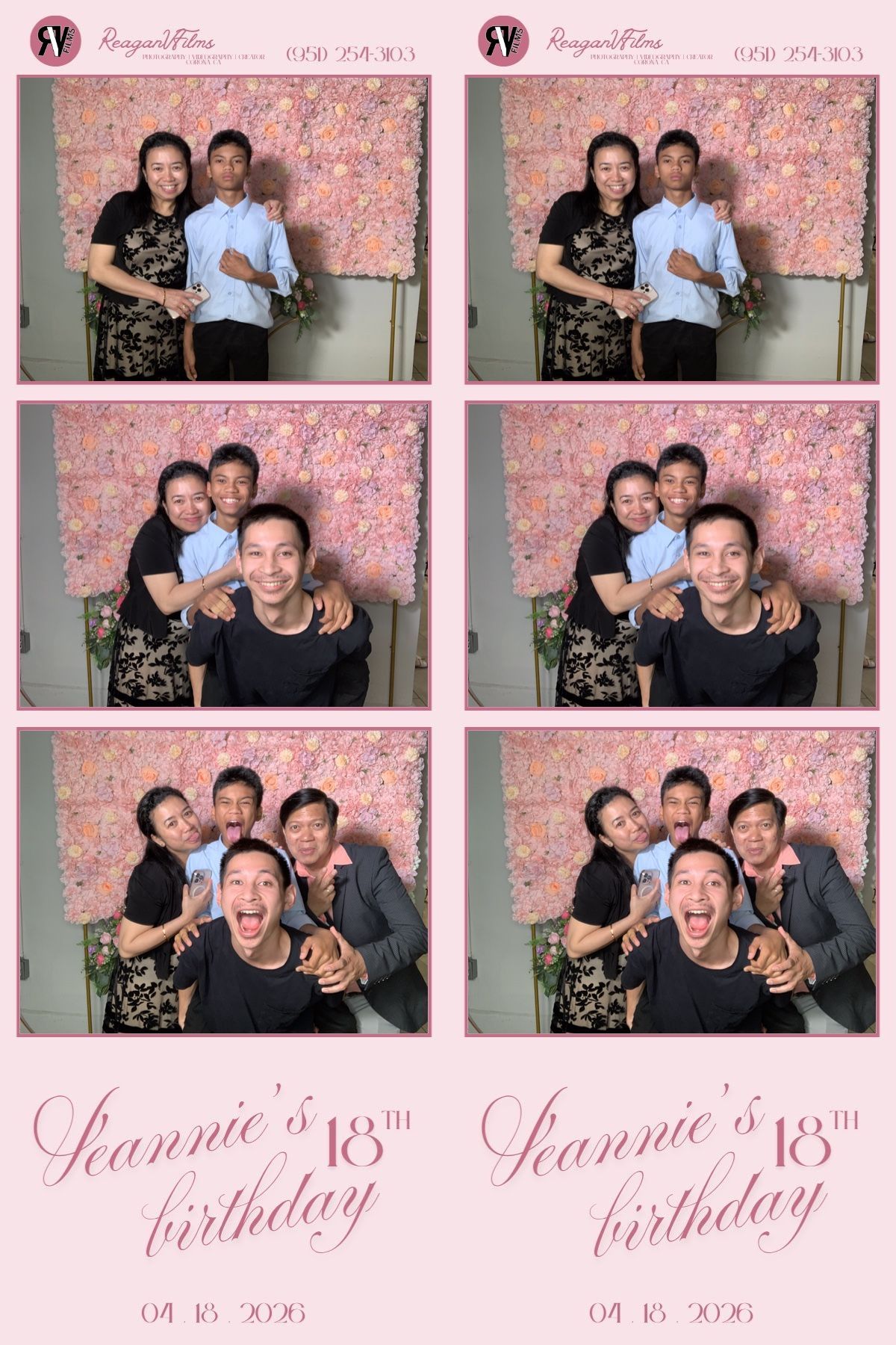 A photo booth strip titled