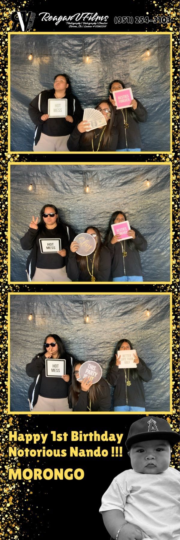 Photo booth strip: group posing at