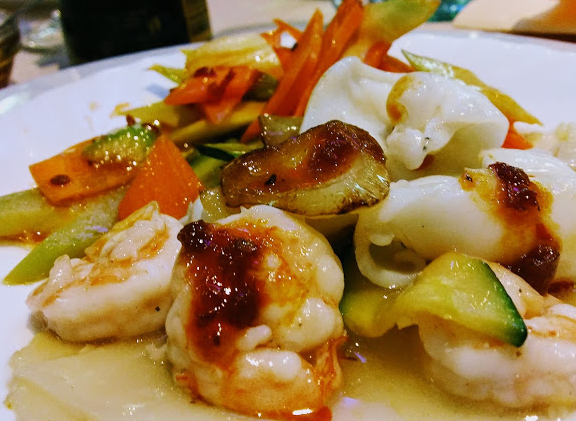 gamberi e verdure
