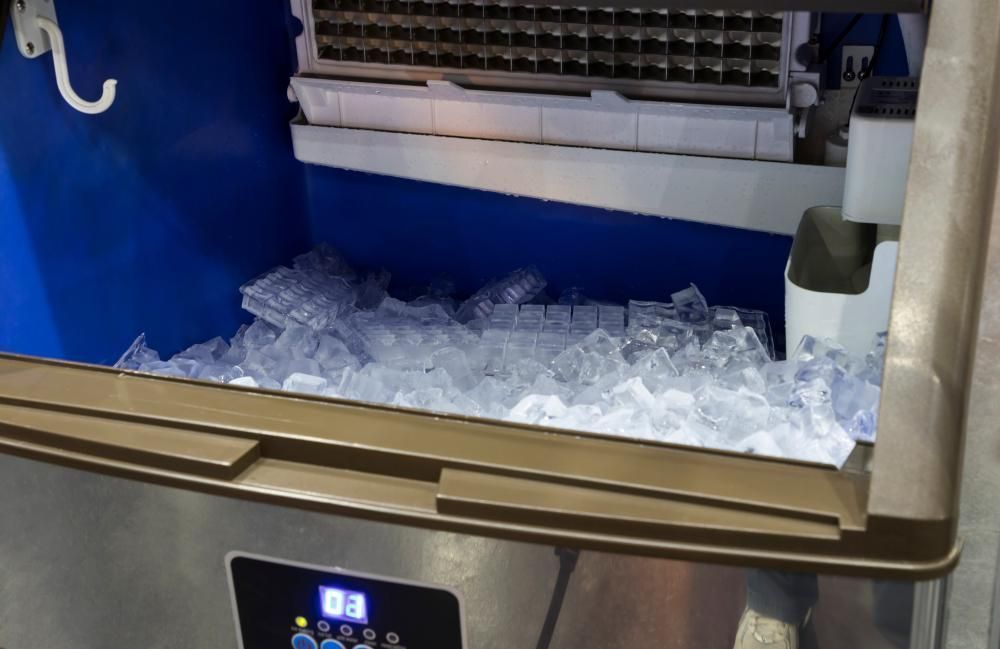 A Commercial Ice Maker Machine Filled With Fresh, Clear Ice Cubes — Cool Blue Ice & Water in Gunnedah, NSW