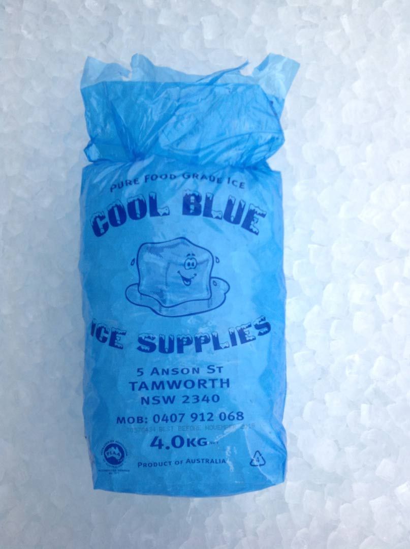 A 4kg Blue Plastic Bag of Cool Blue Ice Supplies Truck Commercial — Cool Blue Ice & Water in Taminda, NSW