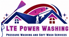 LTE Power Washing logo with purple house roof, stars, and “Pressure Washing and Soft Wash Services” text