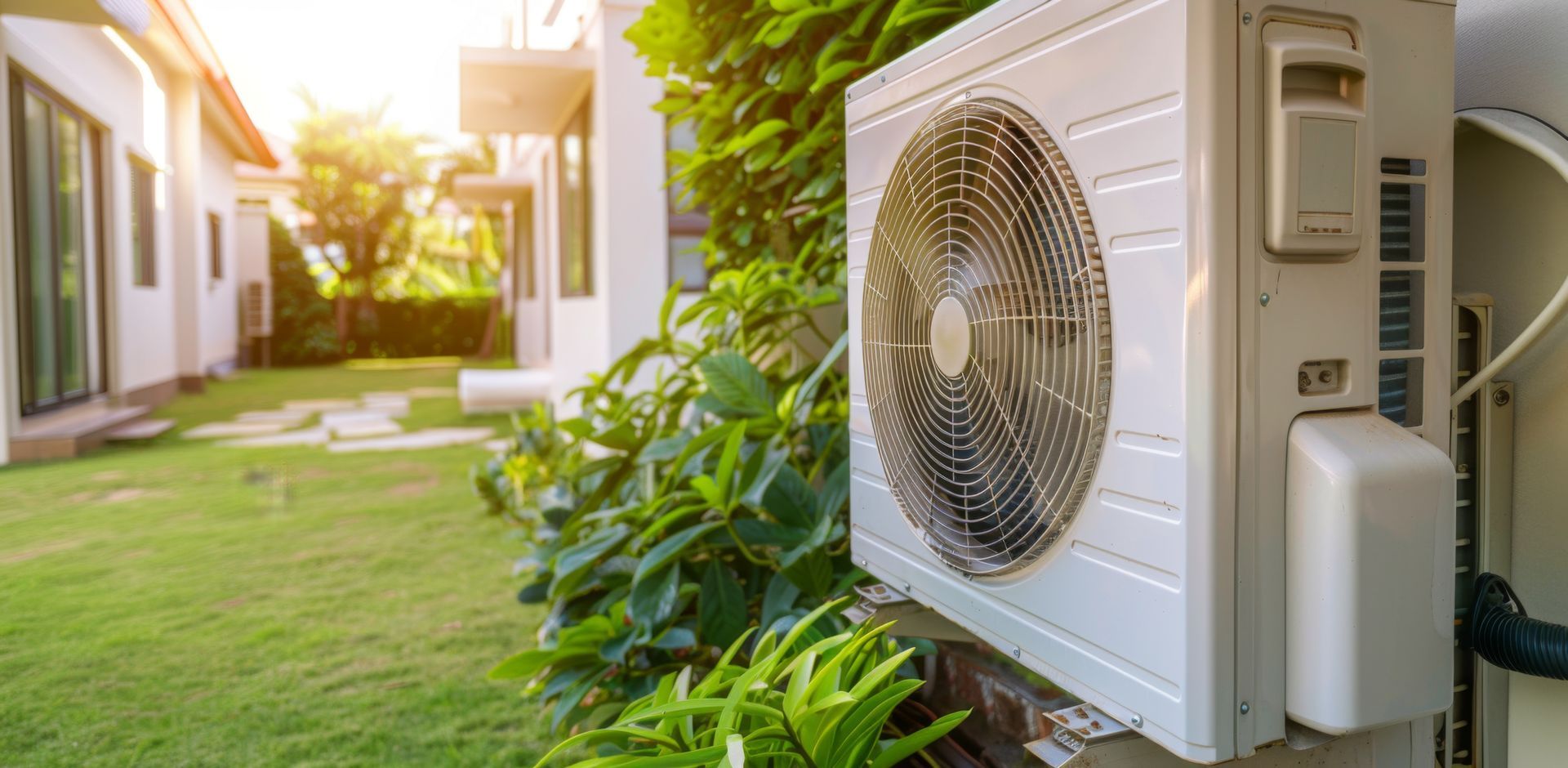 Un homme répare un climatiseur sur le côté d'un bâtiment.