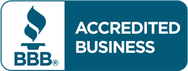 A blue sign that says accredited business on it