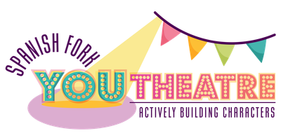 Spanish Fork Youth Theatre logo with colorful text and a purple spotlight/curtain design