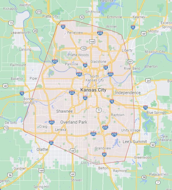 Map of Kansas City metro area outlined in red.