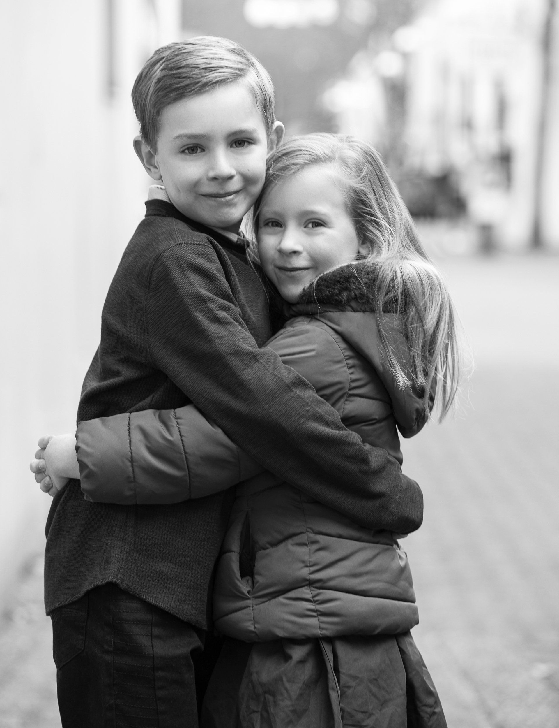 Natalie-DAngelo-Photography-Vancouver-BC-Canada-BlackWhite-Family-Portraits-Visual-Storyteller-young-girl-young-boy-siblings-hug