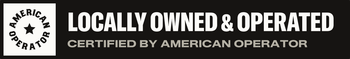 “Locally Owned & Operated” badge with black background and white text, certified by American Operator.