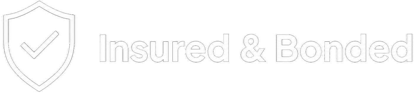 White “Insured & Bonded” text beside a shield icon on a light background