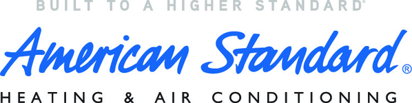 American Standard heating and air conditioning logo. Blue cursive text on a white background.
