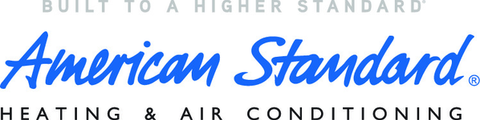 American Standard heating and air conditioning logo. Blue cursive text on a white background.