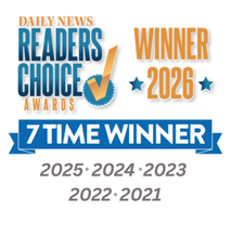 Daily News Readers Choice Awards winner 2026 badge with “7 time winner” and years 2025–2021