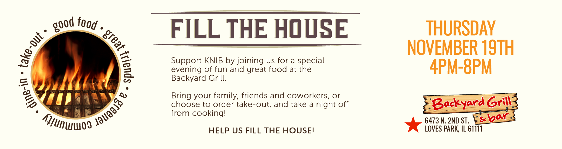 Fill the House dining at Backyard Grill on November 19th